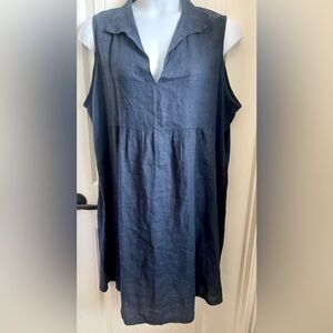 Terzo Millennio Sleeveless Blue 100% Linen Dressed w/Knit Insets, Sixe 1X